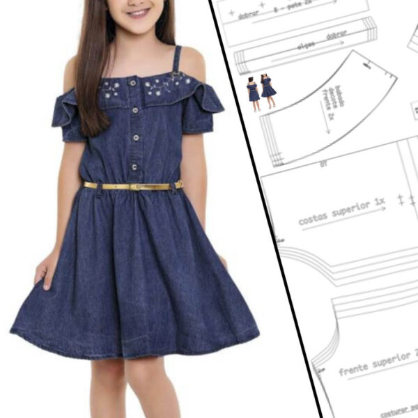 Molde Vestido Ciganinha Jeans (6 aos 12 anos)